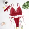 Fabricantes atacadistas de comércio exterior europeus e americanos verão sexy charmoso vermelho sexy renda renda de três pontos sutiã respirável