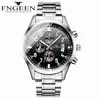 Reloj de Negocios Multifuncional para Hombre Fenzun Resistente al Agua Deportivo Comercio Transfronterizo Exportación e Importación Reloj de Acero Negro de Cuarzo Calendario de Gama Alta