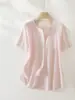 2026 Novo Estilo de Verão Camisa Leve de Algodão e Linho com Manga Curta, Blusa Casual Redonda da Moda Feminina