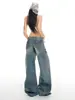 Yechuan # Jeans de Pierna Ancha Sueltos de Tiro Bajo para Mujer, Lavados y Desgastados Estilo Americano, Talla Petite, Pantalones Rectos con Salpicaduras de Graffiti.