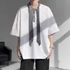 Camiseta Britânico-Coreana com Laço de Manga Curta para Homens, Tendência de Verão Tamanho Grande Caimento Solto para Pessoas Altas e Fortes, Top de Meia-Manga Nicho
