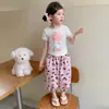 Conjunto de Verano para Niña con Pedrería de Manga Corta 2026 Nuevo Elegante Moderno Pantalones Casuales de Verano para Bebé Conjunto de Dos Piezas