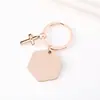 Llavero de metal con forma de semilla de mostaza grabada, material en blanco hexagonal de acero inoxidable de color láser, nuevo, transfronterizo