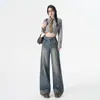 Jeans Rectos Adelgazantes de Pierna Ancha Sueltos Estilo High Street Americano en Azul Vintage, Largo Extendido, Colección Primavera