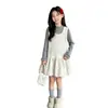 Conjunto de vestido con tirantes para niña 2026 otoño lindo vestido floral para niños mayores versátil vestido corto de dos piezas