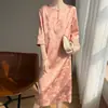 Vestido Redondo de Satén con Mangas Tres Cuartos de Nuevo Estilo Chino para Mujer, Primavera/Verano 2026, Vestido Suelto de Jacquard de Longitud Media