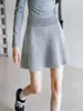 Falda corta de punto acampanada con cintura elástica gris oscuro para mujer, nuevo estilo otoño 2026, falda midi de lana holgada y versátil