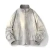 Chaqueta de aviador estilo europeo americano con tres pruebas, cuello alto, corte holgado, chaqueta de trabajo vintage Ma1 con cuello de punto para hombre, adecuada para primavera y otoño
