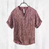 Camisa de Gola V de Manga Curta Masculina Vintage de Linho com Estampa 3D de Vida Marinha Estação Independente TEMU Transfronteiriça Top Casual