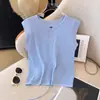 Blusa de Tricô Pequena com Mangas Leves Vazadas e Cordão Doce e Picante para Mulheres, Novo Verão Irregular Fina Versátil Gola Redonda Crop Top Tendência