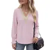 Amazon Europeia e Americana Comércio Exterior Transfronteiriço Outono e Inverno 2026 Nova Camiseta Top de Manga Longa Solta Lisa com Renda e Patchwork