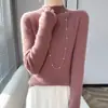 Elegante Gola Meia-Alta Criativa Atacado 2026 Marca Própria Outono Regular Camisa Básica Feminina Fabricante Estilo Maduro Bege