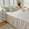 Faldón de Cama de Encaje 100% Algodón Pieza Única Verano Antideslizante Cubierta de Cama de Algodón Puro Estilo Faldón de Cama Estilo Princesa 1.5m/1.8m Cubierta Protectora