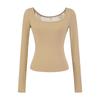 Camiseta Americana Sexy de Encaje con Empalme de Manga Larga para Mujer 2025 Otoño Nueva Deseo Puro Look Adelgazante Camiseta Interior Top