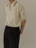 Camisa Polo de Verão Transfronteiriça para Homens, Manga Curta, Estilo Coreano, Seda de Gelo, Malha Fina, Slim Fit para Negócios, Gola Reversível, Manga Meia para Homens