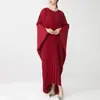Vestido Plissado Solto de Manga Morcego Plus Size Novo da Moda Europeia e Americana para Comércio Exterior Mulheres Vestido Capa para Mulheres Plus Size