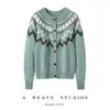 Cardigã de Caxemira Jacquard Fair Isle 2026 Inverno Novo Feminino Gola Redonda Color Block Estilo Doce Casaco Quente