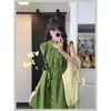 Método Original Vestido Feminino de Verão Novo com Gola Peter Pan Sem Mangas Retrô Temperamento Botão Único Longo
