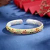 Pulsera de Plata para Mujer, Diseño de Flor de Ciruelo, Plata Pura 9999, Esmalte Pintado en Oro, Pulsera de Nuevo Estilo Chino, Regalo de San Valentín