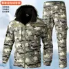 Traje de camuflaje con forro polar para otoño e invierno para hombre con capucha desmontable, chaqueta de trabajo exterior resistente al agua