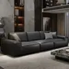Nuevo Modelo de Sofá de Cuero Negro, Minimalista Italiano Moderno Simple Sala de Estar Cuero Genuino Forma de Bloque Fila Recta Sofá de Látex