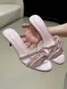 Primeiro Encontro com as Chinelos Femininos Verão 2026 Estilo Fada Bico Redondo Abertos de Renda Slip-On Salto Agulha com Laço