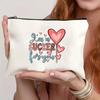 Bolsa Cosmética Explosiva Transfronteriza con Estampado Doble Cara Patrón de Letras Bolsa con Cremallera Bolsa de Muestra de Lino Bolsa de Almacenamiento Impermeable en stock