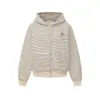 Moletom Cardigan com Capuz de Orelha de Coelho Listrado Feminino 2025 Outono Novo Design Retrô Americano Preguiçoso Jaqueta Casual