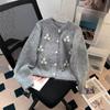 Cardigan de Crochê Tricotado Feito à Mão Estilo Coreano Novo para Primavera e Outono Casaco Suéter Solto Elegante Estiloso para Mulheres