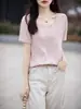 Camiseta de Manga Corta para Mujer Talla Grande Cuello en V Algodón Puro Verano 2026 Nuevo Diseño Algodón Delgado Top al por Mayor Color Sólido