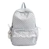 Mochila de estilo ins coreano estilo universitario con lunares de alta apariencia para estudiante de secundaria, mochila de viaje dulce estilo chica suave con encaje