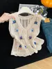 Camisola Bordada Vintage com Recortes para Mulheres, Cardigan de Tricô para Verão, Top sem Mangas para Camadas, Novo Estilo