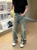 Jeans Azules Retro Americanos para Hombre Sueltos Desgastados Pierna Ancha Pantalones 2026 Otoño/Invierno Nuevos Bordado Pantalones Largos Una Tendencia