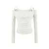 Conjunto de Duas Peças: T-shirt Sexy de Manga Longa com Ombro Único + Top Tubinho Feminino Novo para Afinar a Cintura