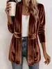 Transfronterizo Nuevo Otoño Invierno 2026 Ropa Femenina Europea Americana Terciopelo Dorado Versátil Cárdigan Color Sólido Holgado Abrigo de Longitud Media de Doble Botonadura
