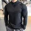 Talla Extra Grande 150 kg Ropa Deportiva de Manga Larga de Secado Rápido para Pareja para Hombres y Mujeres, Ropa de Fitness Ajustada, Camiseta de Entrenamiento de Media Cremallera para Primavera y Verano