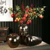 Jingdezhen Tuhu Jarrón de Cerámica Dorado Mate Flores Secas Flores Adornos Florales Retro Juego de Tres Piezas