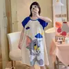 Pijama de Seda de Leche Pijama de Manga Corta Camisón de Mujer Verano Holgado Tallas Grandes Dibujos Animados Lindos Ropa para el Hogar