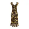 Vestido de Férias Estilo Europeu e Americano 2025 Inverno Novo Estampa Floral Slim Fit