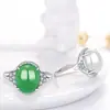 Anel de prata de lei S925 com ágata e calcedônia, moda feminina, anel aberto de alto requinte, joia de jade antigo, atacado