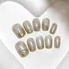 10 Piezas de Uñas Portátiles Hechas a Mano Codificadas, Nuevas Uñas Portátiles con Lentejuelas Doradas, Esmalte de Uñas Ojo de Gato Corto Estéreo 3D