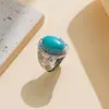 Fábrica de Moda Transfronteriza Anillos Personalizados de Estilo Étnico para Hombres y Mujeres, Anillos de Porcelana Azul Alto con Forma de Huevo, Anillos Ajustables