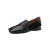 Mocasines de piel de vaca con costuras de cachemira, primavera 2023, nuevos zapatos de tacón bajo con punta cuadrada y boca profunda para mujer