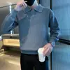 Suéter de punto coreano estilo retro con solapa para otoño e invierno, grueso para hombre, cuello en V, estilo perezoso, manga larga, informal, holgado, prenda interior de punto