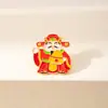 Broche Metálico Estilo Chino Dios de la Riqueza Cinco Bendiciones Rojo Festivo Año Nuevo Dios de la Riqueza Fortuna, Prosperidad, Longevidad Bolsa de Buena Suerte Decoración