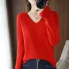 Outono Inverno Novo Estilo Tricô Feminino Gola V Manga Longa Suéter Top Cor Sólida Estilo Coreano Solto Camada Base Emagrecedor Fino
