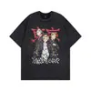 Marca de Streetwear da Costa Oeste Masculina e Feminina Vintage Manga Curta Europeia e Americana High Street Lavagem Antiga Solta Camiseta Estilo Casal