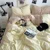 Nuevo Conjunto de Cuatro Piezas para Dormir de Algodón Lavado para Bebés y Madres Conjunto de Tres Piezas para Dormitorio de Estudiantes Color Sólido Sábana Funda de Edredón en