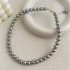 Collar de Perlas de Cristal Gris Platino con Luz Brillante Redonda de Gama Alta Cadena para Suéter de Moda de Lujo Ligero Francés