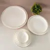 Plato Redondo de Cerámica Estilo Europeo para Cena Occidental, Suministros de Hotel, Vajilla, Mesa con Borde Dorado, Plato de Porcelana para Costillas de Res